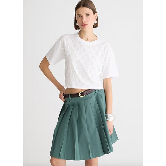 NEW J.Crew Broken In Jersey Cropped Tee Shirt Patterned Sequins White Small - Picture 1 of 11